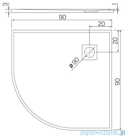 New Trendy Mori brodzik konglomeratowy półokrągły 90x90x3 cm czarny B-0474