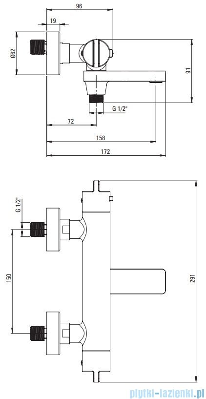 Deante Nero bateria wannowa ścienna termostatyczna bez zestawu prysznicowego czarny mat BCH N1BT