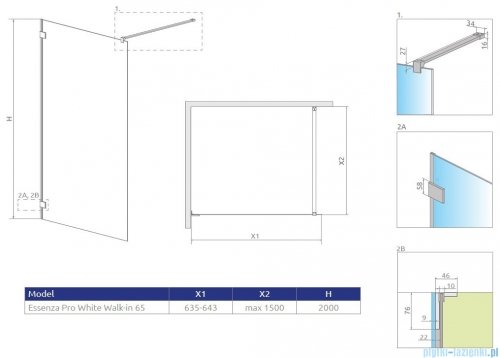 Radaway Essenza Pro White 65x200 kabina Walk-in 10103065-04-01