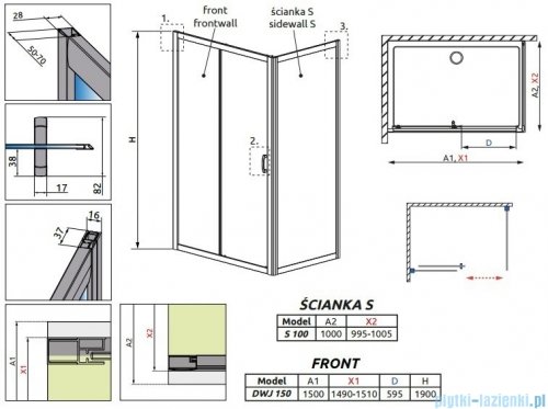 Radaway Premium Plus DWJ+S kabina prysznicowa 150x100cm szkło fabric 33343-01-06N/33423-01-06N