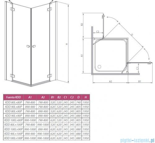 Fuenta KDD Radaway Kabina prysznicowa 80x80 szkło przejrzyste 381061-01N