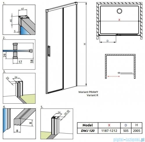 Radaway Idea Black Dwj drzwi wnękowe 120cm prawe czarny mat/szkło przejrzyste 387016-54-01R