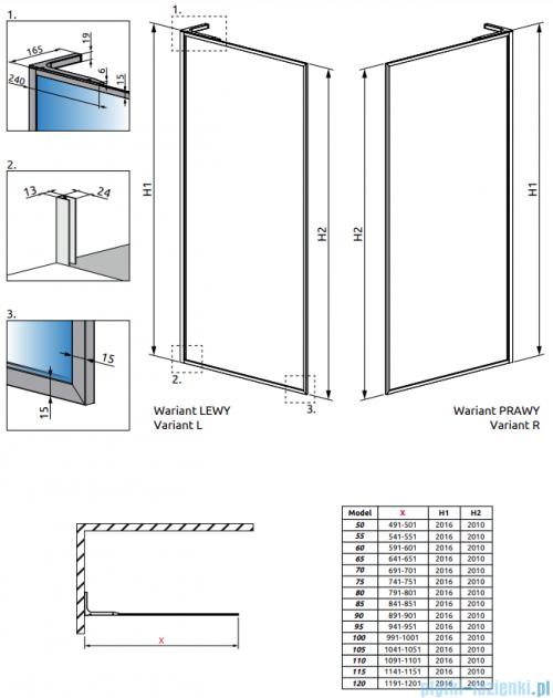 Radaway Modo F SL Brushed Nickel II kabina Walk-in 95x201,6cm prawa Szczotkowany Nikiel szkło przejrzyste 10419095-91-01R