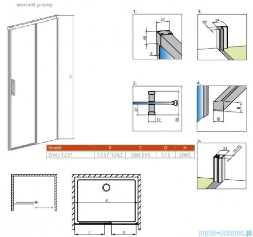 Radaway Idea White Dwj drzwi 125cm prawe szkło przejrzyste 387023-04-01R