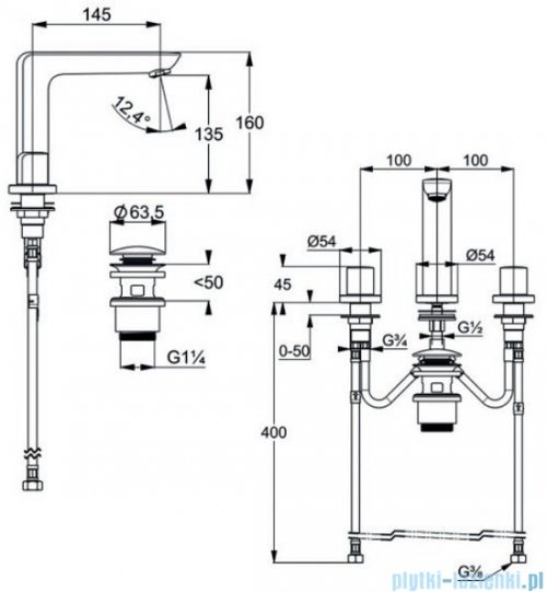 Kludi AMEO bateria umywalkowa 3-otworowa chrom 413930530