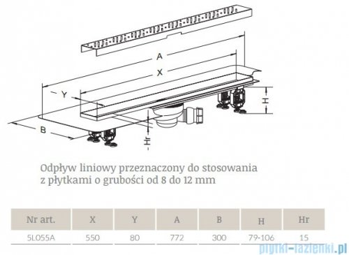 Radaway Odpływ liniowy 55x8cm 5L055A,5R055Q