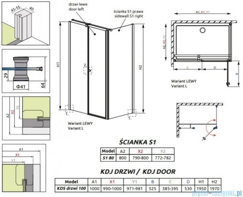 Radaway Eos II KDS kabina prysznicowa 100x80 lewa szkło przejrzyste 3799482-01L/3799410-01R