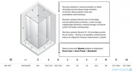 New Trendy Eventa Gold Shine kabina prysznicowa kwadratowa 110x110x200 cm przejrzyste Złoty połysk EXK-4767