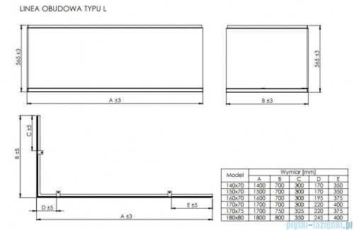 Roca Linea obudowa typu L do wanny 180x80cm lewa A25T023000