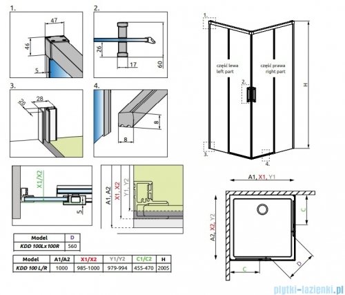 Radaway Idea 8 Kdd kabina 100x100cm szkło przejrzyste 10370100-01-01L/10370100-01-01R