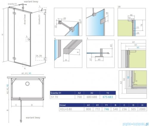 Radaway Essenza Pro Brushed GunMetal Kdj+S kabina 70x80x70cm lewa szczotkowany grafit 10097380-92-01L/10098070-01-01/10098070-01-01