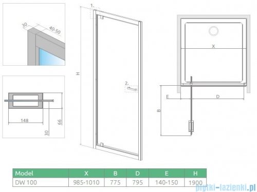 Radaway Twist DW Drzwi prysznicowe 100x190 szkło brązowe 382003-08