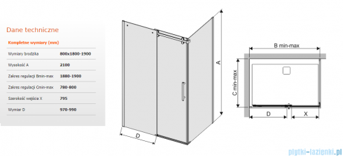 Sanplast kabina KND2/ALTII narożna prostokątna 80x180-190x210 cm grafit 600-121-0881-42-491