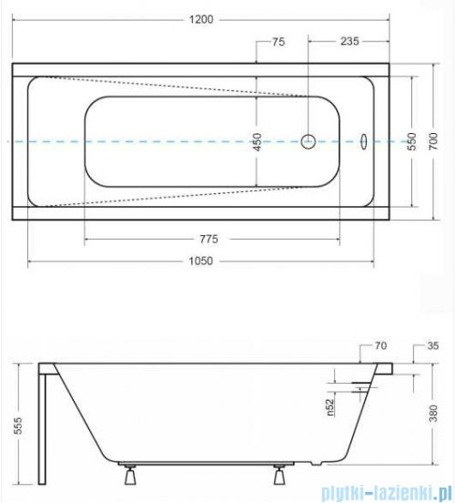 Besco Modern 120x70cm wanna prostokątna + obudowa + syfon #WAM-120-MO/#OAM-120-MO/19975