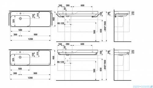 Laufen Meda umywalka ścienna z powłoką LCC (LAUFEN Clean Coat) 120x46cm biała H8171104001041