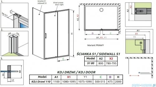 Radaway Premium Pro Kdj kabina 110x80cm prawa szkło przejrzyste 1015110-01-01R/1016080-01-01