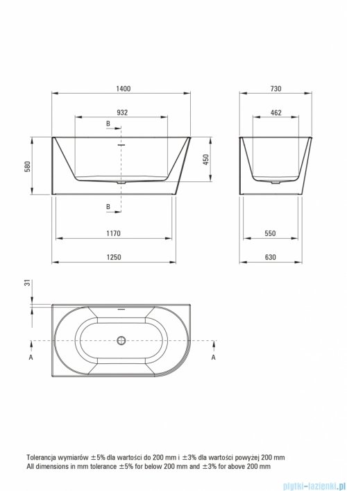 Deante SILIA Wanna akrylowa narożna wolnostojąca lewa 140x73 cm KDS_014L