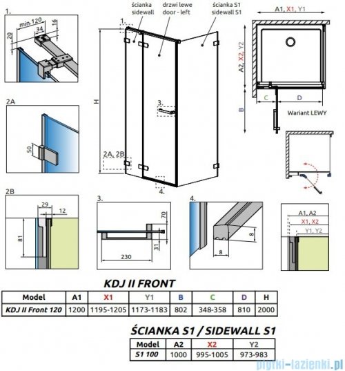 Radaway Arta Kdj II kabina 120x100cm lewa szkło przejrzyste 386457-03-01L+1386042-03-01L+386022-03-01