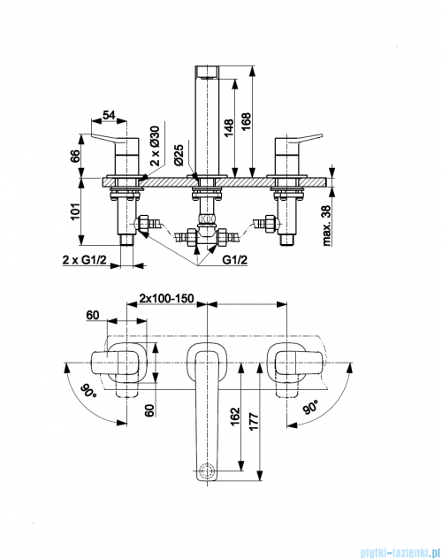 KFA MALAGA BLACK bateria umywalkowa 3-otworowa stojąca czarny 4522-221-81