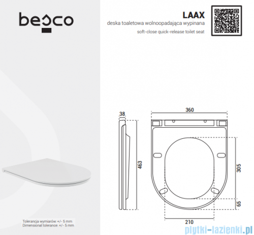 Besco Laax White miska WC wisząca + deska wolnoopadająca Laax White biały połysk #ZLA-B-DLB