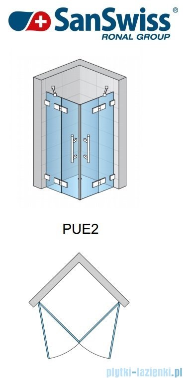 SanSwiss Pur PUE2 Wejście narożne 2-częściowe 75-120cm profil chrom szkło przejrzyste Lewe PUE2GSM11007