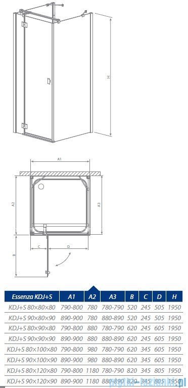 Radaway Essenza KDJ + S kabina 120x80 lewa szkło przejrzyste 32932-01-01L