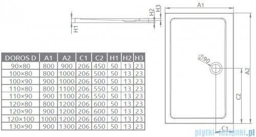 Radaway Eos II DWJ Drzwi prysznicowe 110x195 lewe szkło przejrzyste + brodzik Doros D + syfon 3799443-01L/SDRD1180-01