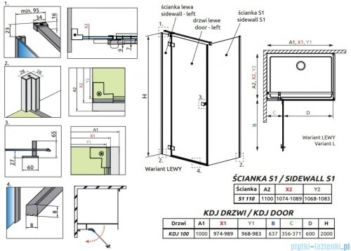 Radaway Essenza 8 Black Kdj kabina 100x110cm lewa czarny mat/szkło przejrzyste 10480612-01-01L/10470337-54-01L/10113110-01-01