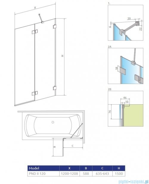 Radaway Essenza Pro White Pnd II parawan nawannowy 120cm prawy przejrzyste 10102120-04-01R