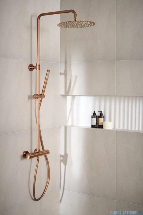 KFA MOZA BRUSHED ROSE GOLD deszczownia wannowa z baterią termostatyczną miedź szczotkowana 5736-921-34