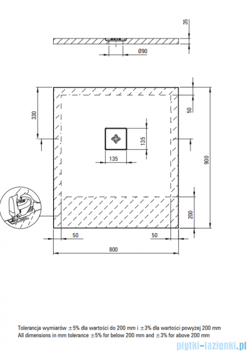 Deante Silia Brodzik akrylowy prostokątny 90x80 cm biały KSKA00809B