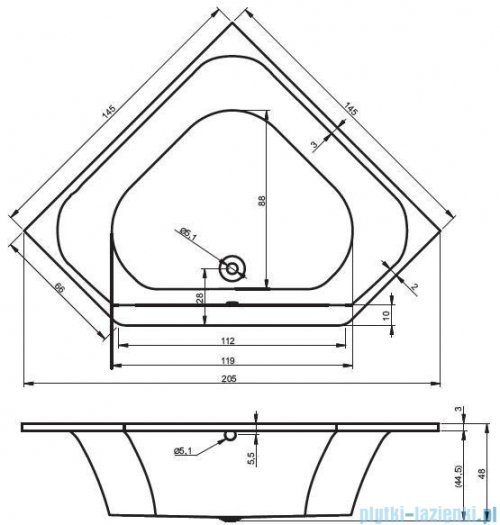 Riho Austin wanna symetryczna 145x145cm nóżki+syfon B005001005/207095/495121