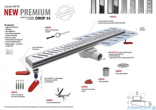 Wiper New Premium Ponente Odpływ liniowy z kołnierzem 70 cm syfon drop 35 poler 500.0102.01.070