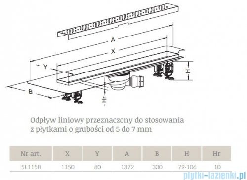 Radaway Steel Odpływ liniowy 115x8cm 5L115B,5R115S