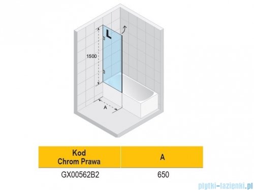 Riho Scandic NXT X108 parawan nawannowy prawy czarny 65x150cm G001136121