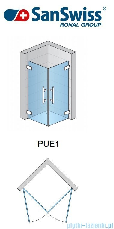SanSwiss Pur PUE1 Wejście narożne 1-częściowe 40-100cm profil chrom szkło przejrzyste Lewe PUE1GSM11007