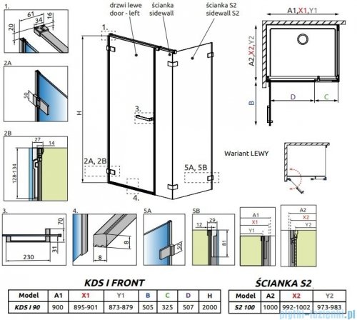 Radaway Arta Kds I kabina 90x100cm lewa szkło przejrzyste 386520-03-01L+1386100-03-01+386112-03-01