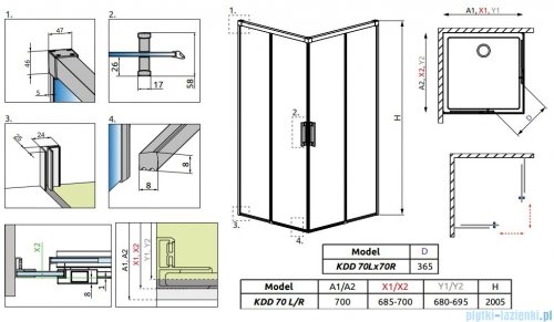 Radaway Idea Kdd Brushed Gold kabina 70x70cm szczotkowane złoto 387065-99-01L/387065-99-01R