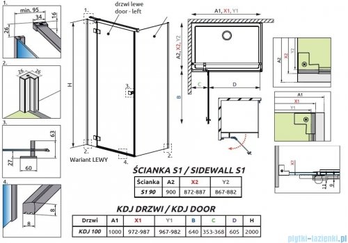 Radaway Essenza Black Kdj kabina 100x90cm lewa szkło przejrzyste 1385040-54-01L/1384050-01-01