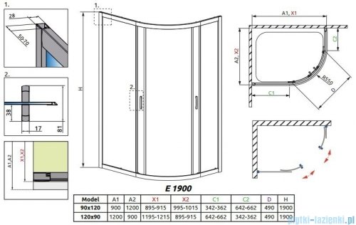 Radaway Premium Plus E Kabina prysznicowa 120x90 szkło satinato 30493-01-02N