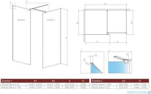Radaway Modo New III kabina Walk-in 55x100x200 szkło przejrzyste