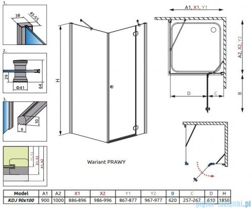 Radaway Torrenta Kdj Kabina prysznicowa 90x100 prawa szkło przejrzyste 32240-01-01NR