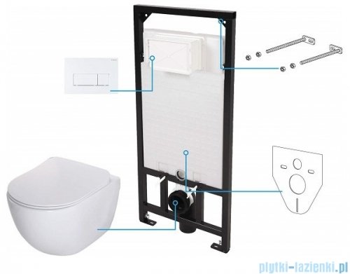 Deante Peonia Zero bianco podtynkowy zestaw WC z miską + deską wolnoopadającą + przycisk biały mat CDEA6ZPW