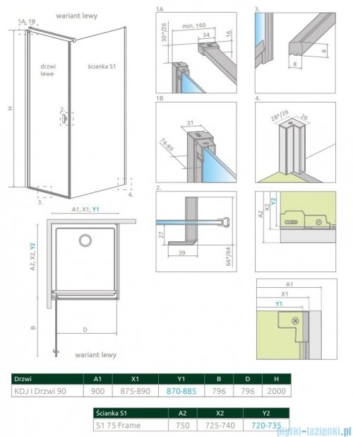 Radaway Nes 8 Black Kdj I Frame kabina 90x75cm lewa czarny mat/szkło przejrzyste 110072090-54-56L/10089075-54-56