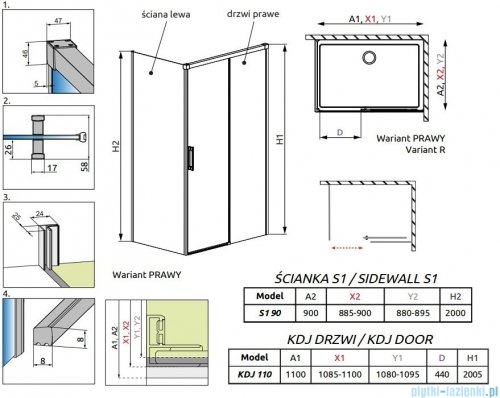 Radaway Idea White Kdj kabina 110x90cm prawa szkło przejrzyste 387041-04-01R/387050-04-01L
