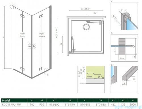 Radaway Nes KDD B kabina 90x90 przejrzyste 10024090-01-01L/10024090-01-01R