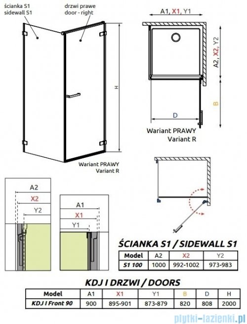 Radaway Arta Kdj I kabina 90x100cm prawa szkło przejrzyste 386082-03-01R/386022-03-01