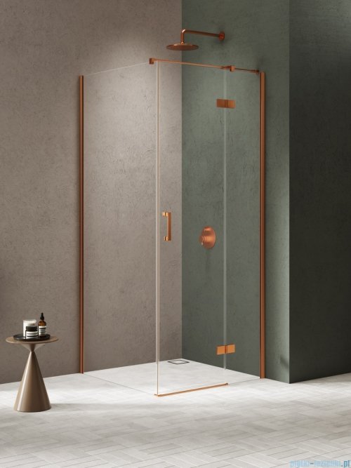 New Trendy Nesta Copper Brushed kabina 100x90x200 cm prawa wspornik równoległy miedź szczotkowana/szkło przejrzyste K-4634