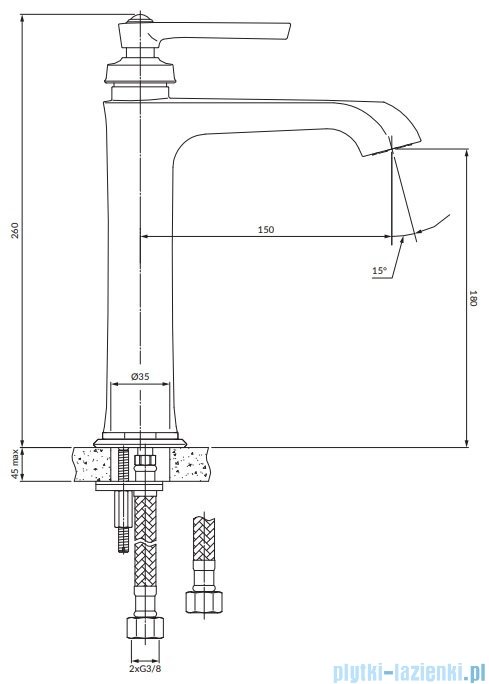 Omnires Armance bateria umywalkowa wysoka 26 cm miedź antyczna AM5212ORB