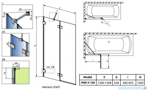 Radaway Essenza Pro Brushed GunMetal Pnd II parawan nawannowy 130cm lewy szczotkowany grafit 10102130-92-01L